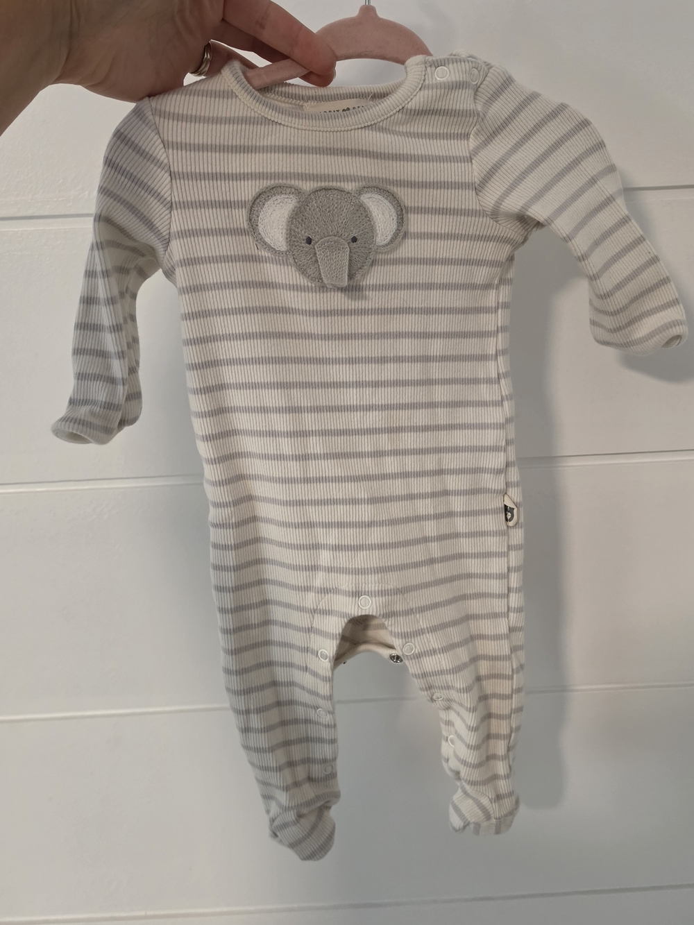 Organic Gray & White Striped Elephant Footed One-Piece